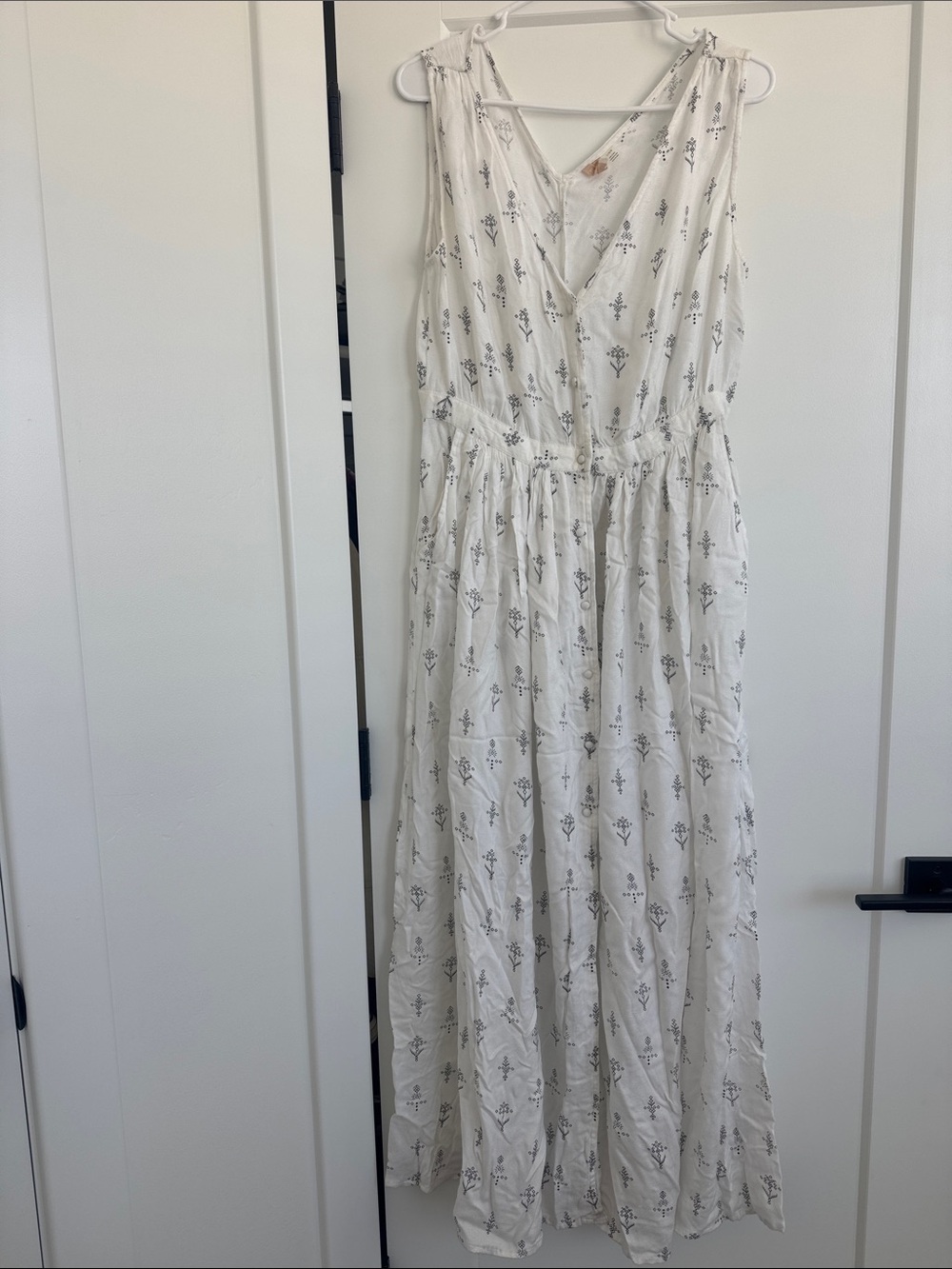Roxy White Maxi Dress with Grey Floral Print
